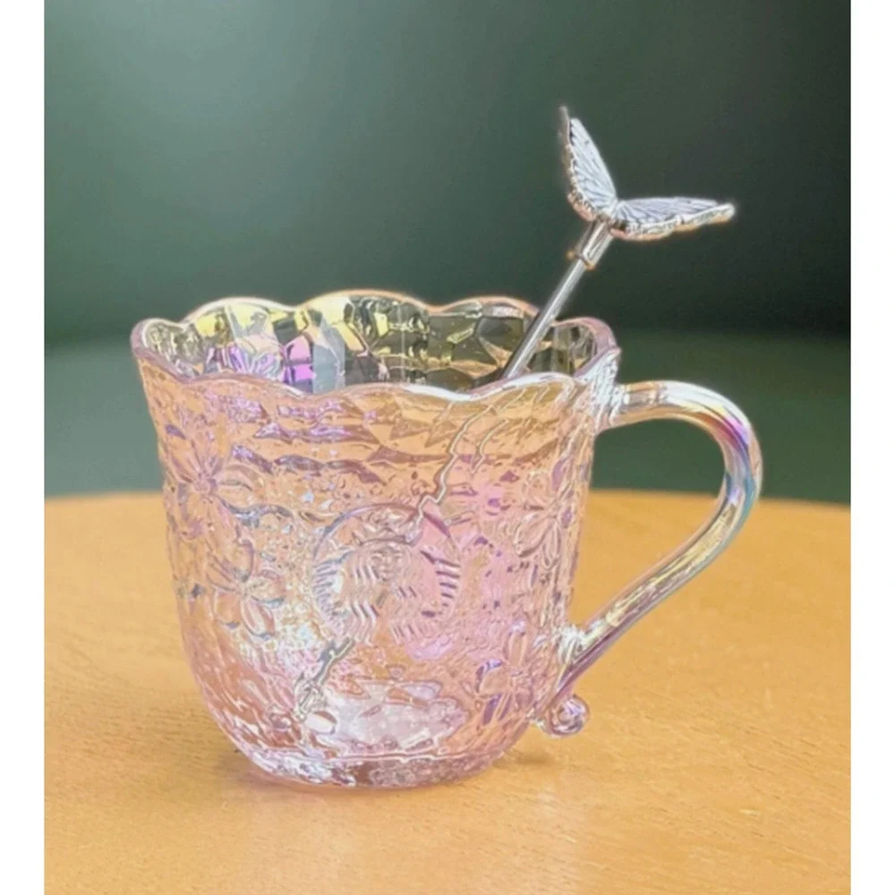 Starbucks 2026 Spring Sakura Glass Tea Cup 360ml With Butterfly Stirrer Limited